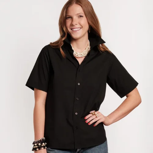 Frances Valentine Black Perfect Button Down Short Sleeve