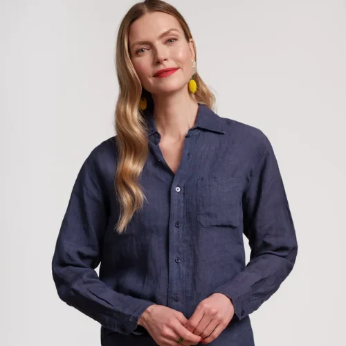 Frances Valentine Linen Navy Perfect Button Down