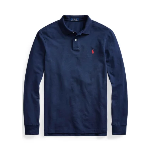 Custom Slim Fit navy pique polo shirt